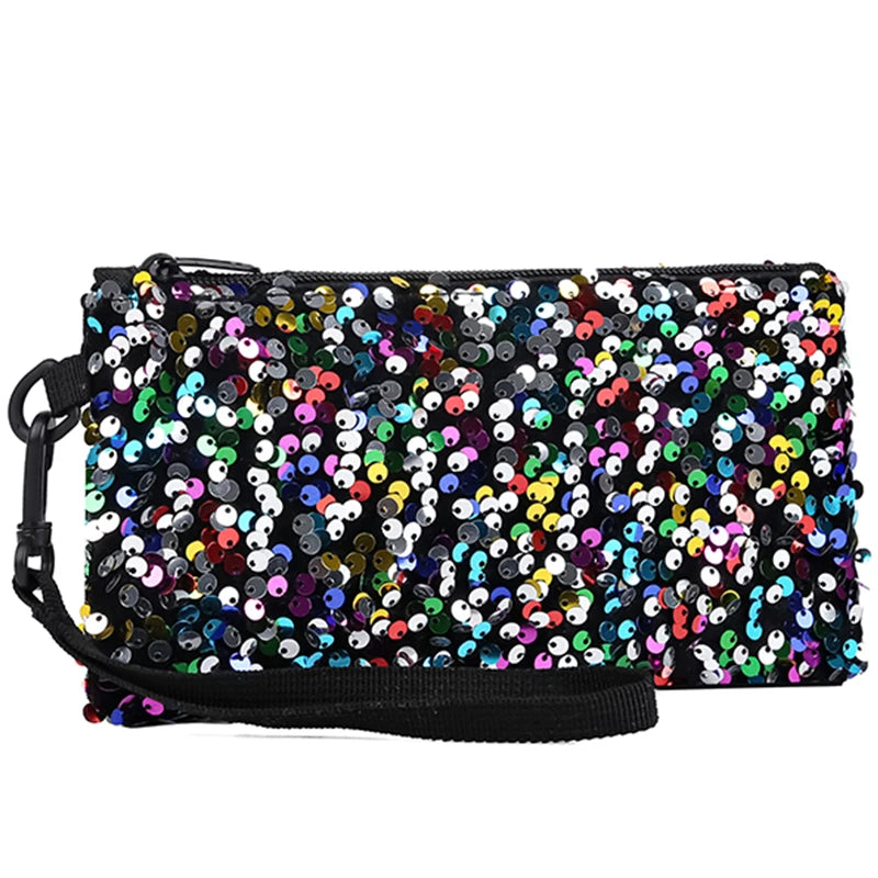 Ladies' sequined wallet handbag, long style, zipper mobile phone bag, change purse, wrist bag