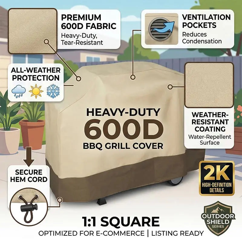 600D Outdoor BBQ Grill Cover Charcoal Gas Grills Waterproof Rip-Proof Weather-Resistant Anti-UV Heavy-duty Barbecue Oven Cover