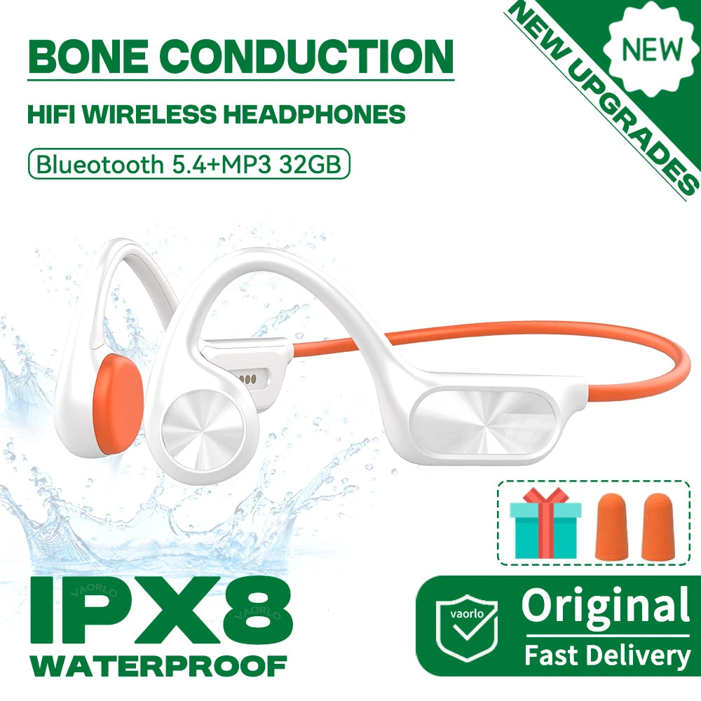 New IPX8 Waterproof Bone Conduction Headphones Bluetooth 5.4 Wireless Swimming Hifi Headset 32GB MP3 Sport Handsfree With Mic