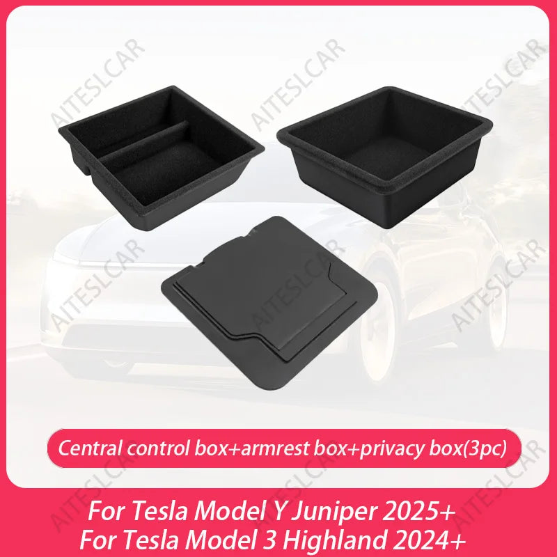 Central Control Storage Box for Tesla Model 3/Y+ Modely Juniper Center Console Organizer Tray Armrest Cubby Drawer Accessories