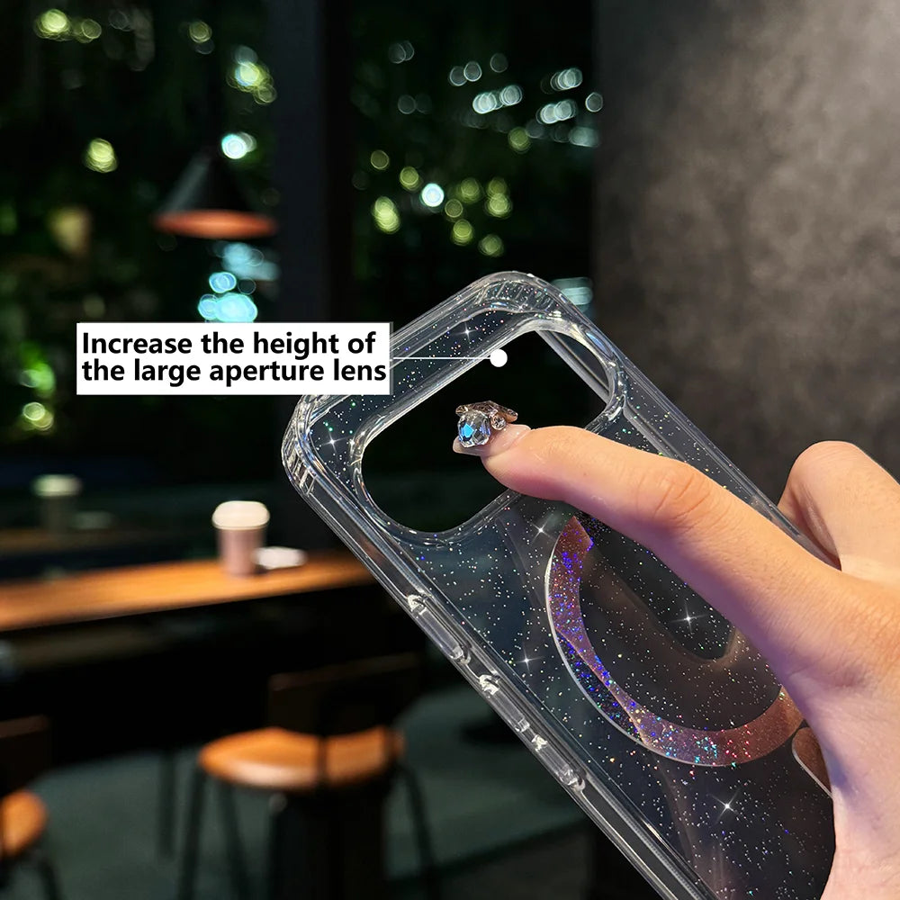 Bling Glitter Transparent Wireless Charge for Magsafe Phone Case For Google Pixel8 A Pro 9Pro XL Magnetic Clear Shockproof Cover