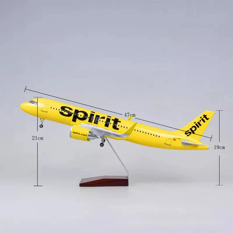 47cm Airplane Toy Model Spirit Airlines A320 NEO Aviation Enthusiast Gift Resin Toy Aircraft With Wheels & Led Light Collection