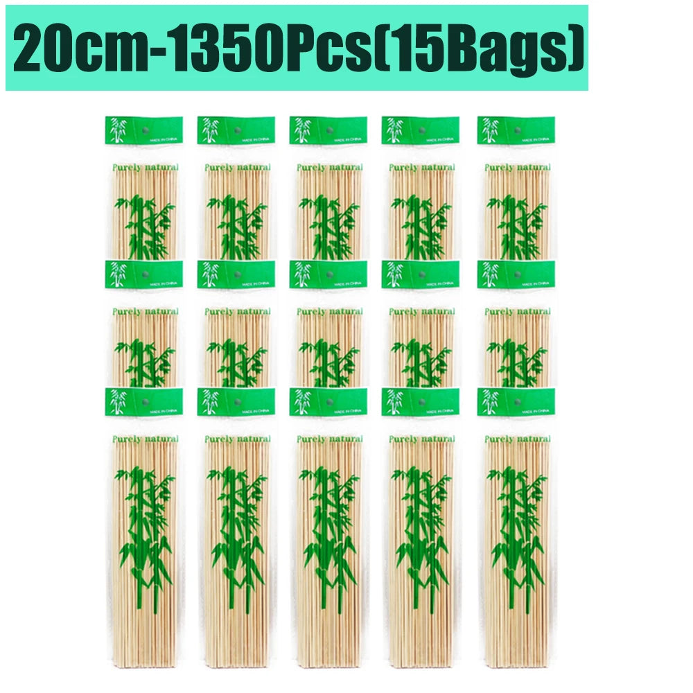90-1350Pcs Disposable BBQ Bamboo Sticks 15/20/25/30cm for Grilling, Fruit, Kabob,BBQ, Barbecue, Kitchen, Camping, Outdoor
