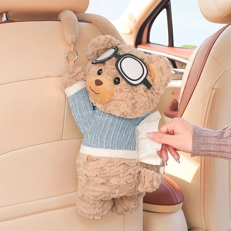 1pcs Car Tissue Box Bear Cartoon Hanging Tissue Box Hanging Armrest Box Paper Case Car Inner Decor