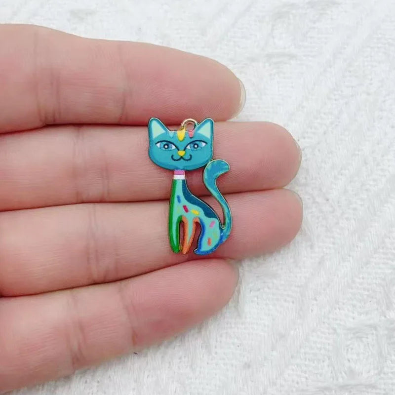 12pcs Color Printed Cat Pendant DIY Jewelry Making Fashion Earrings, Necklaces, Bracelets, Pendant Accessories