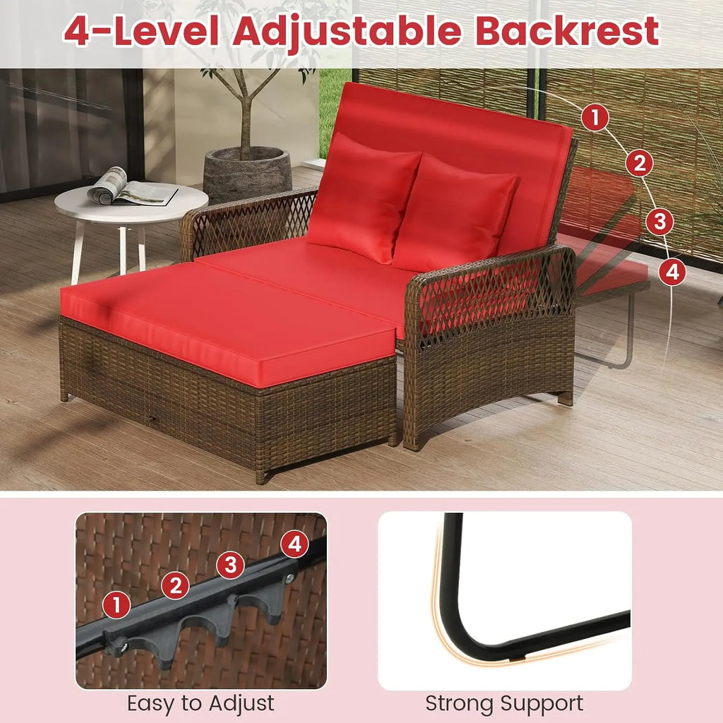 Outdoor Daybed, Wicker Loveseat Sofa Set with Storage Ottoman, 4-Level Adjustable Backrest, Sofa Pillows &, Customized
