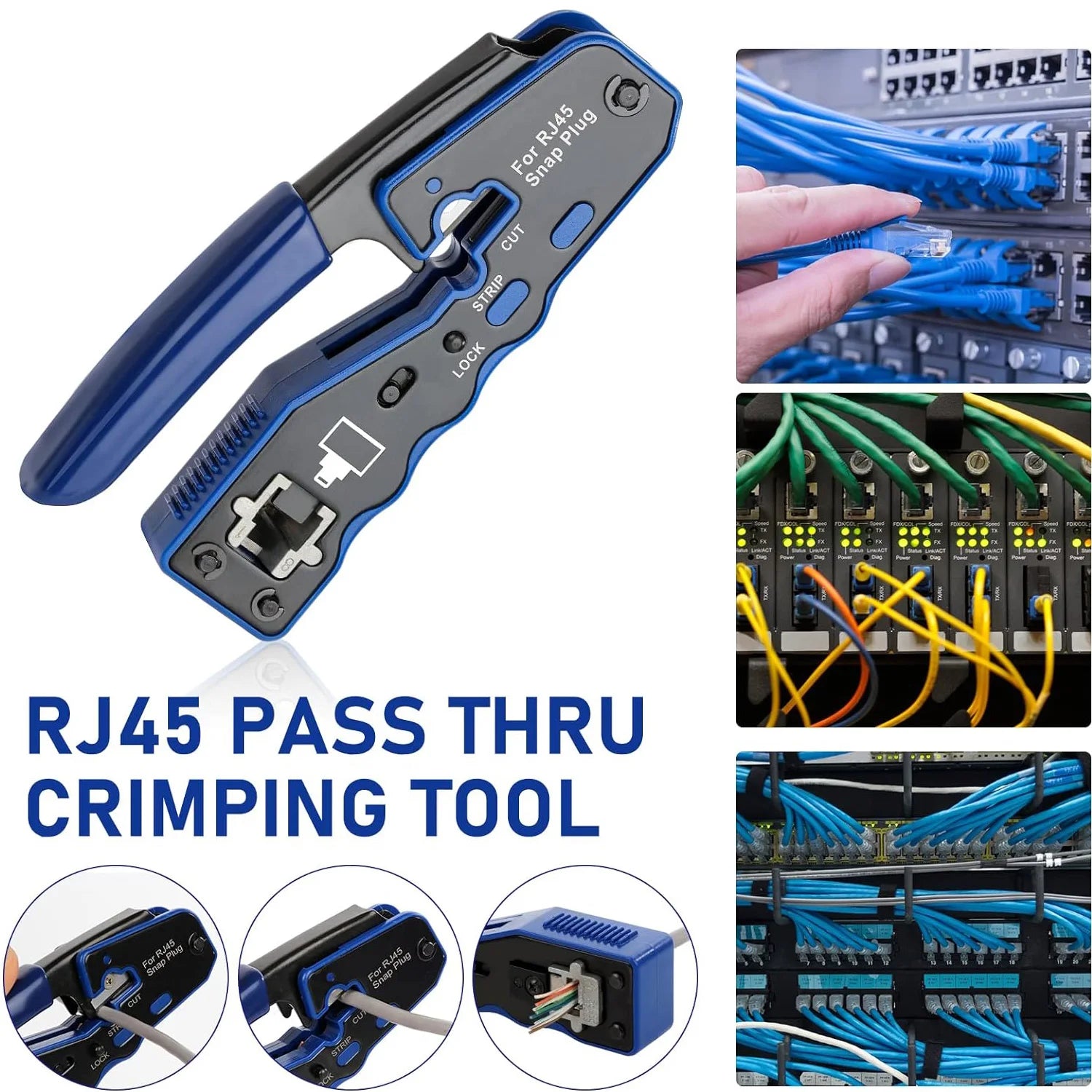 RJ45 CAT6 Crimping Tool Kit with Pass Through Connector,Boots and Tester for Cat5e Cat6 UTP Ethernet Cale