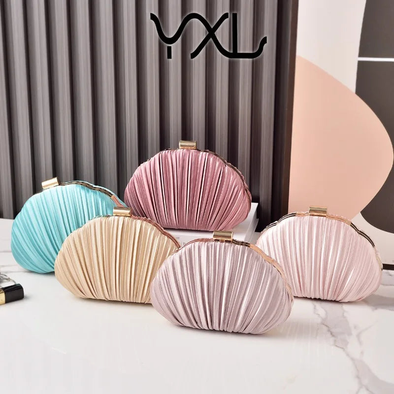Nesitu Shell Shape Women Make Up Cosmetic Evening Shoulder Messenger Clutch Bag Phone Purse Handbag Golden Green Pink M88259