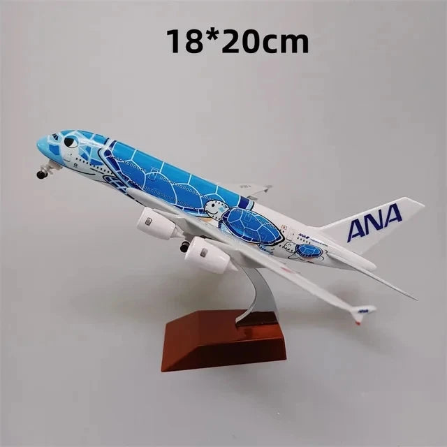 20cm Air Japan ANA Airlines Airplane Model Toy Green Cartoon Sea Turtle Airbus 380 A380 Airways Metal Alloy Diecast Airplane
