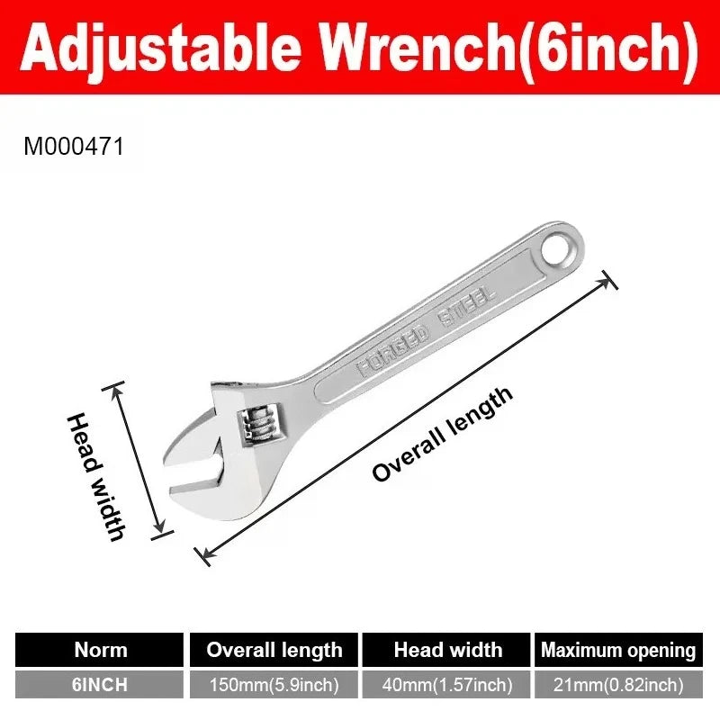 Adjustable Wrench Large Openin Long Handle Universal Spanner Clamp Steel Mechanical Workshop Hand Repair Tools 6/8/10/12 inchs