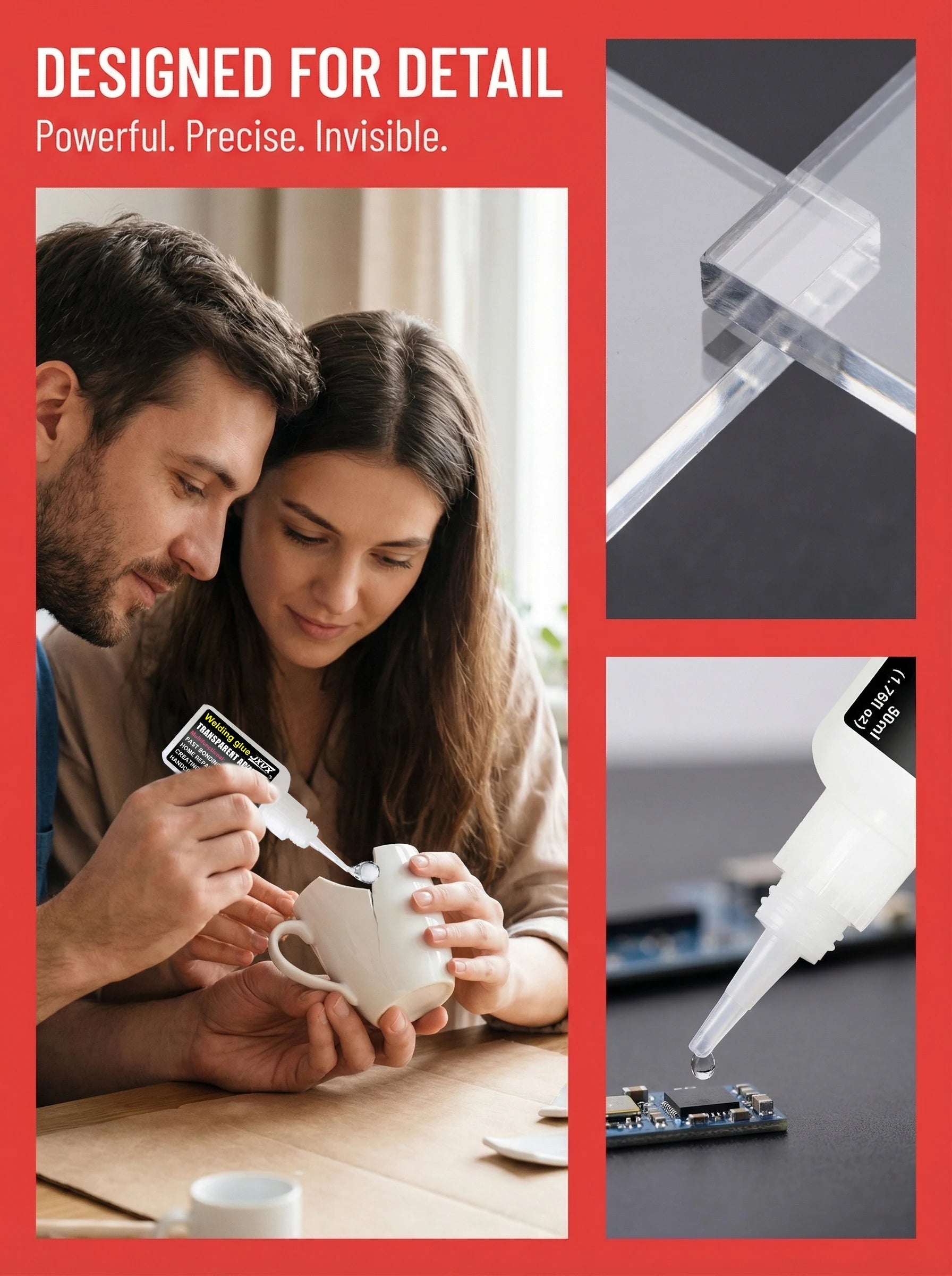 50g High-Quality Cyanoacrylate Strong Adhesive, Fast Fixing, Suitable for Wood, Plastic Toys, Car Models, Shoe Repair, One Drop of Glue: Universal Use