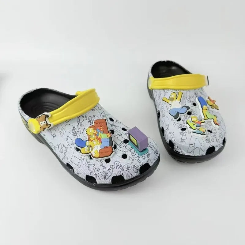 The Simpsons Homer Marge Lisa Flip-Flops Creative High-Style Cartoon Figure Shoes Floral Unisex Soft-Soled Non-Slip Beach Shoes