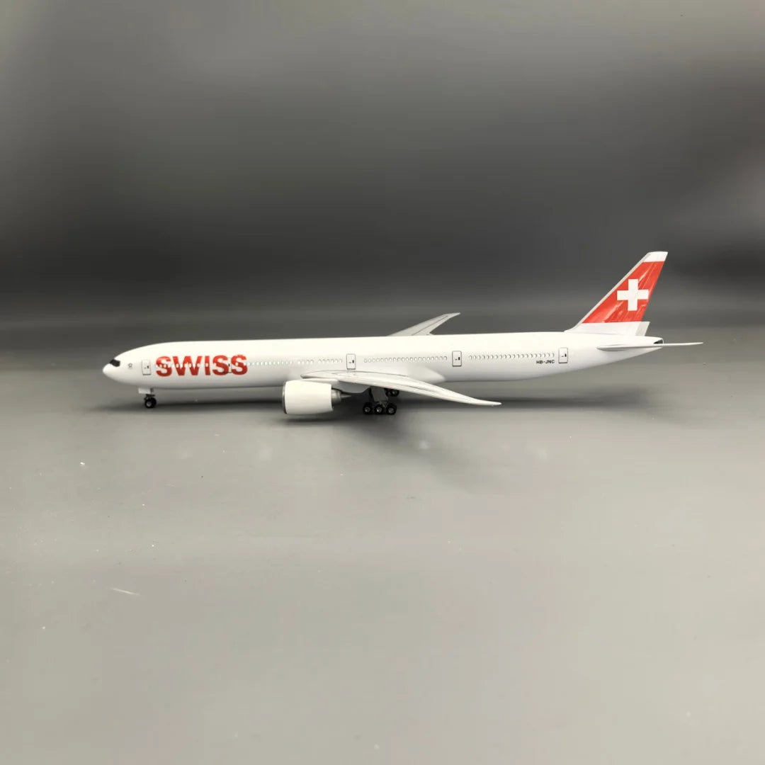 Scale 47cm B777 Swiss Airways Switzerland with Light And Wheels Die-cast Resin Aircraft Model Collectible Display Toy Airplane