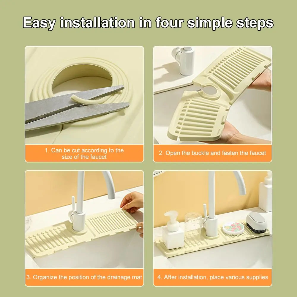 Faucet Mat for Kitchen Sink Countertop Splash Guard, Adjustable Faucet Drip Anti-Slip Mat for Bathroom Sink Draining Pad