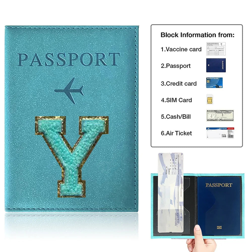 Passports Pouch Passport Protective Cover Green Letter Series Watertproof Passport Case Passports Holder PU ID Card Holders