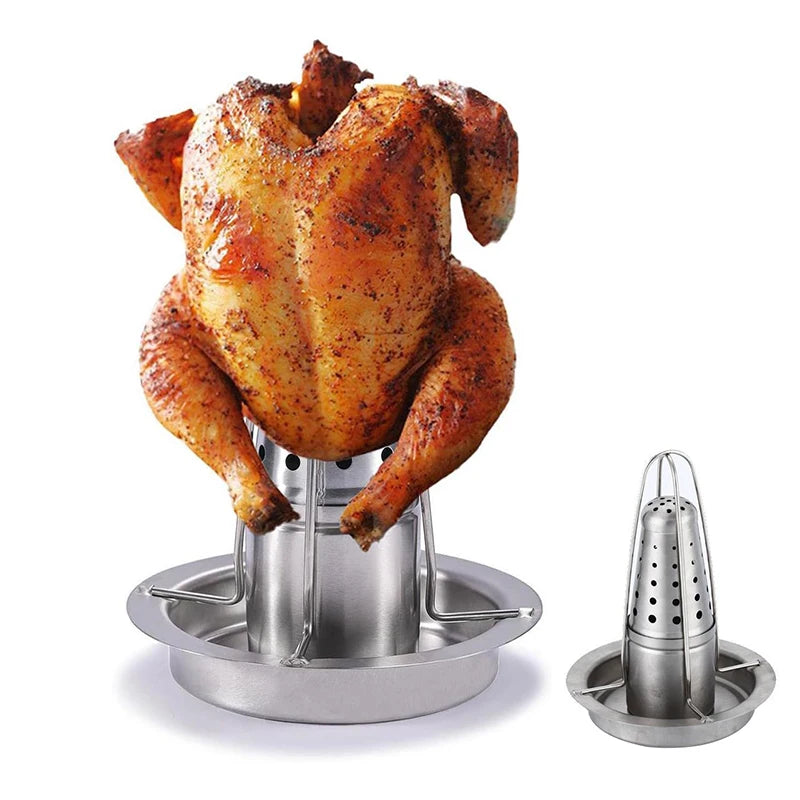 Stainlness Steel Roasting Grill Stand Outdoor Portable Chicken Roaster Rack  Removable Non-stick Grilled Chicken Plate BBQ Tool