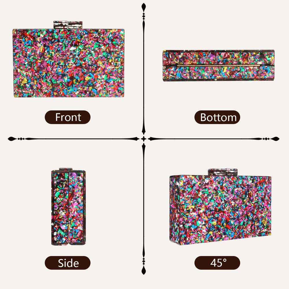 Acrylic Luxury Wedding Chain Handbag Women Box Clutch Evening Bags For Women Multicolor Perspex Geometric Patterns Box Clutch Banquet Evening Crossbody Handbag