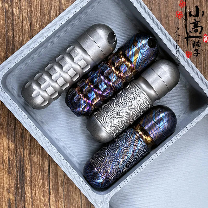 Titanium Damascus EDC Multi-Tool | Portable Screwdriver Bit Holder & Waterproof Canister