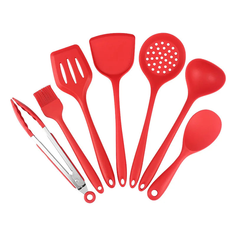 1/7pc Silicone Kitchen Utensil Set Non-Stick Spatula, Soup Ladle, Slotted Turner & 4 Tools | 450 ° F Heat-Resistant, Dishwashe S
