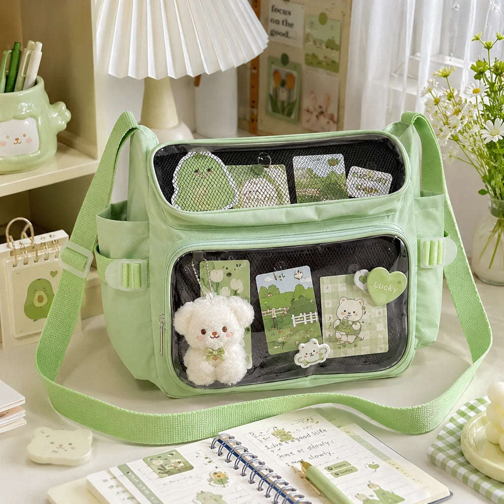 Kawaii Ita Bag Double Transparent Display Nylon Large Capacity Shoulder Crossbody School Tote Bag for Teenage Girls JK Style