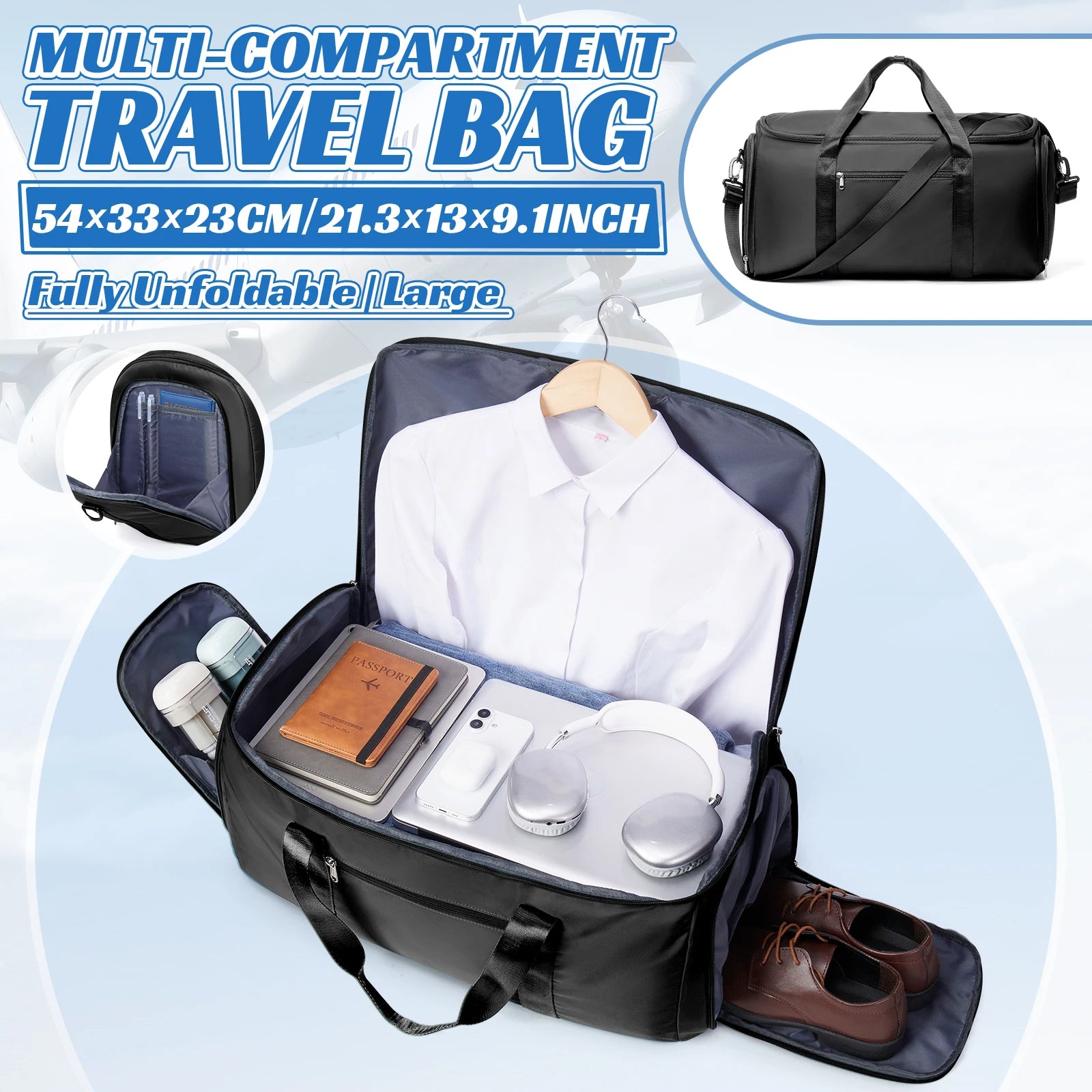 Travel Bag for Men, Convertible Carry on Garment Duffel Bag,Weekender Bag Hanging Suitcase Suit Business Travel Bag Clothing Bag