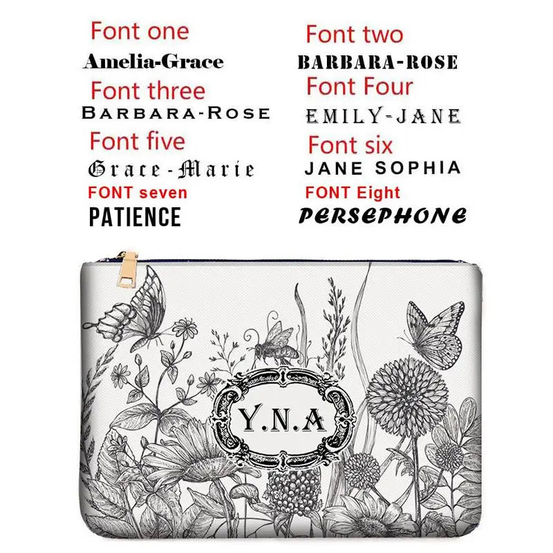 Graceful Customizable Name Women's Canvas Clutch Makeup Bag Purse Party Weekend Vacation Travel Cosmetic Bag Mobile Pouch Wallet