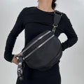 Ladies' fashionable nylon lightweight chest bag with multiple pockets, semi-circular casual sports running crossbody bag