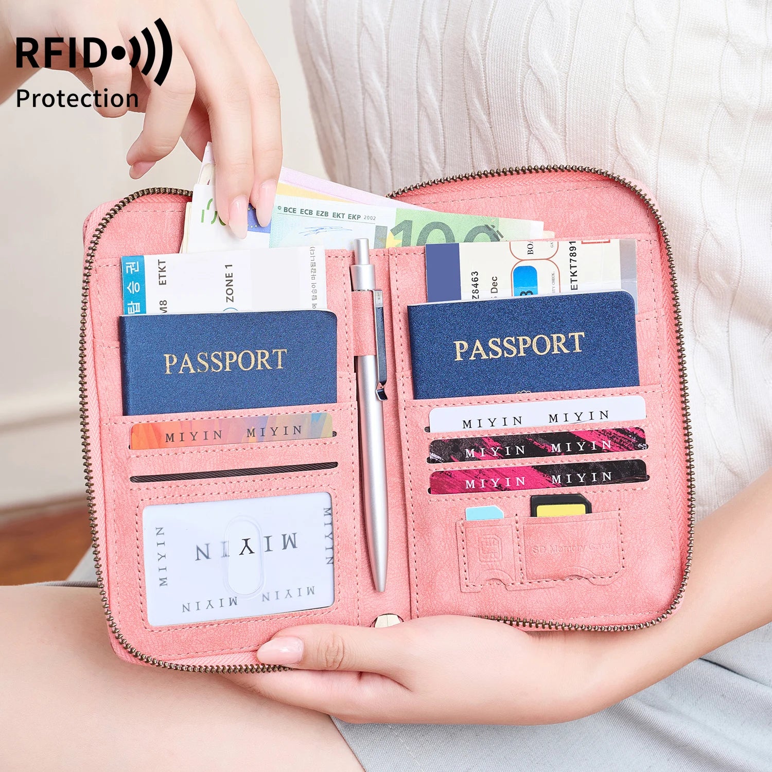 Travel Wallet Passport Credit Card Holder Organizer Cash Holder Document Bag Multifunction Purse Travel Pack Clutch Storage Bag