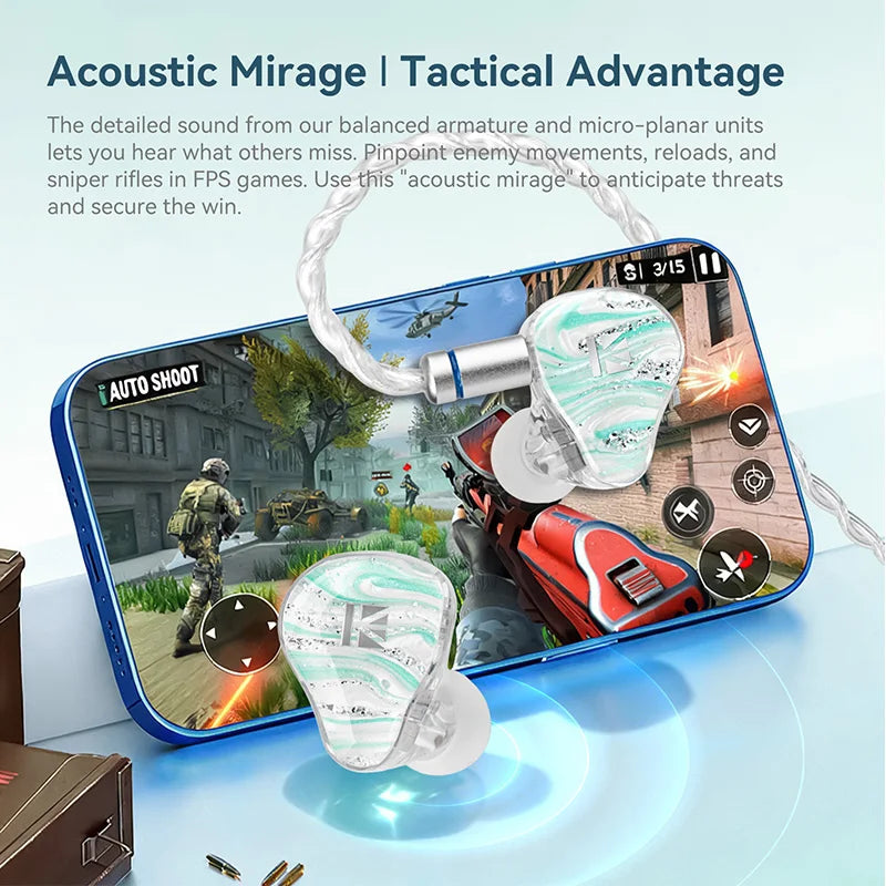 KBEAR KB08 Mirage IEMS in Ear Earphones 1 DD +1 BA +2 Micro-Planar Magnetic Drivers 10mm  Beryllium-Coated  Diaphragm