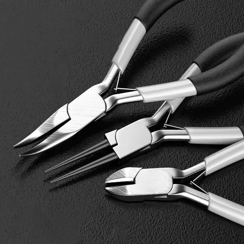 Mini Pointed Flat Mouth Extended Needle Nose Pliers Set with Oblique Tip for Wire Binding and Jewelry Making Tools