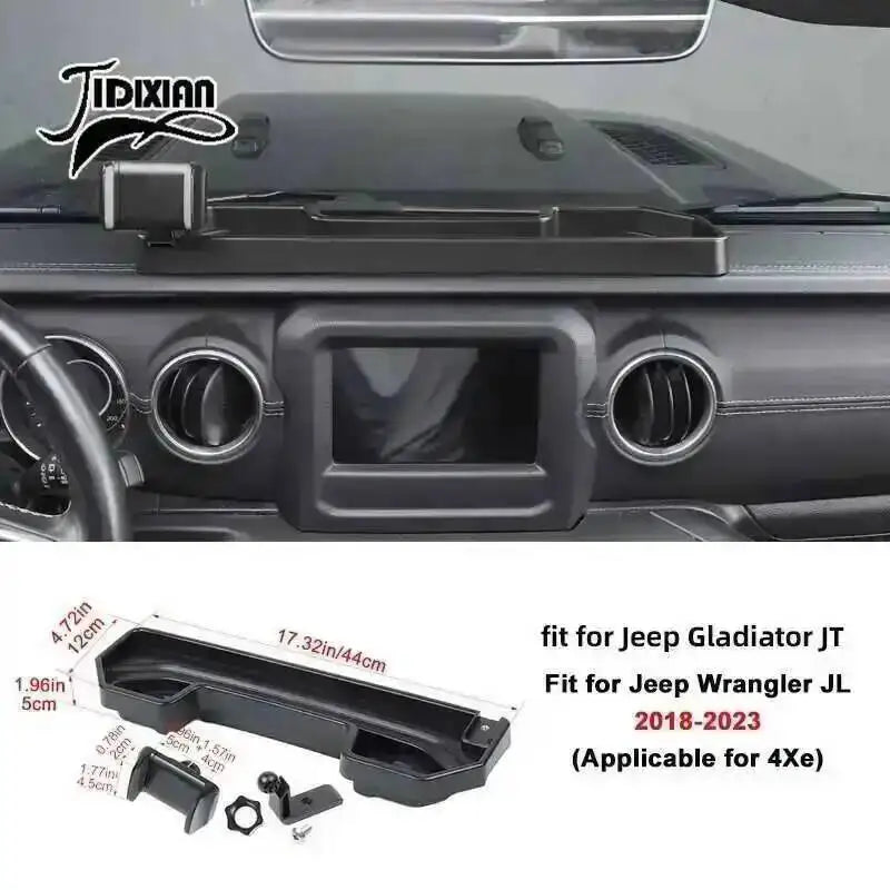 JIDIXIAN for Jeep Wrangler JL 4Xe for Gladiator JT 2018 2019 2020 2021 2022 2023 2024 2025 Dashboard Phone Holder Storage Box