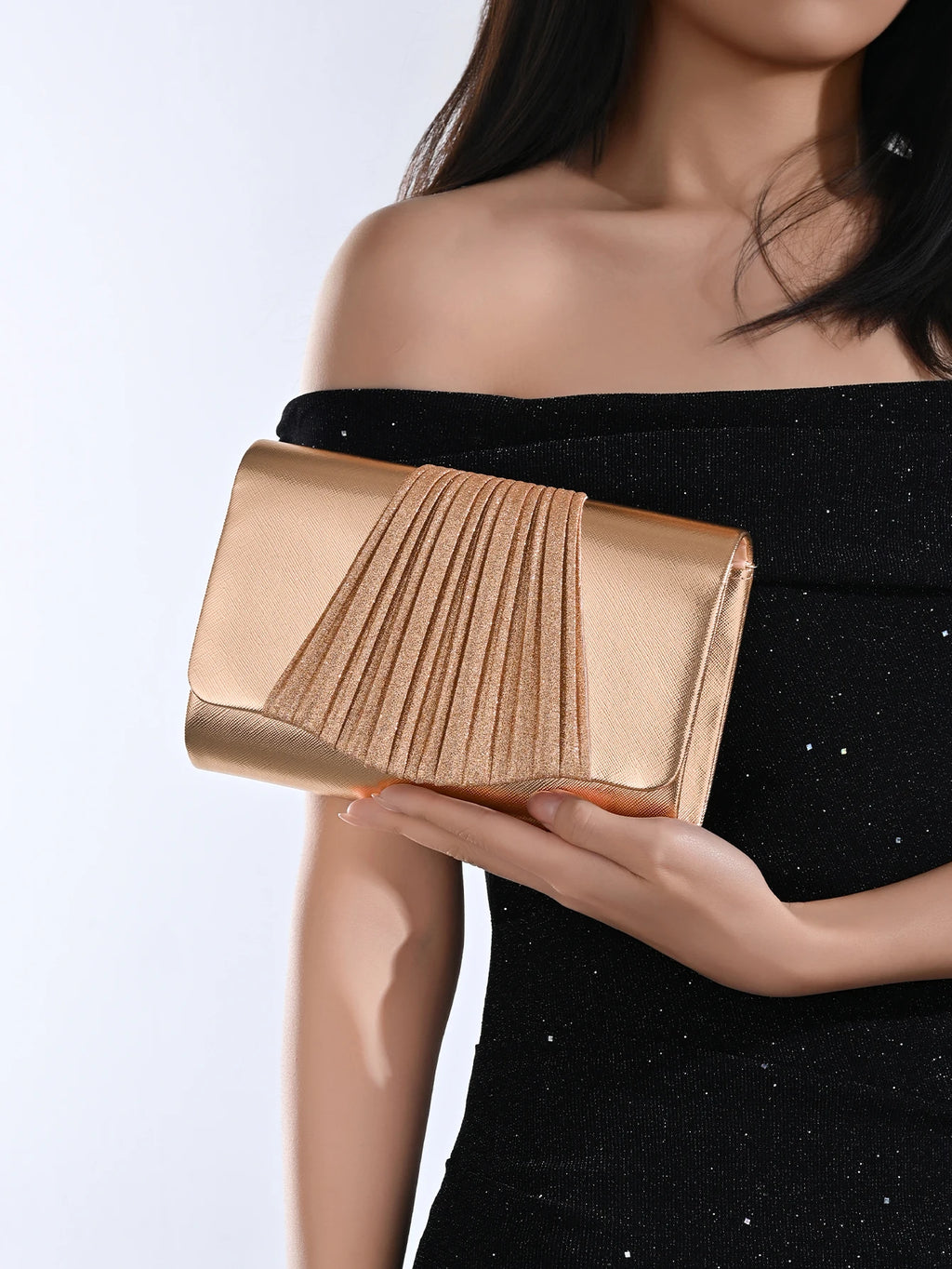 Women's Evening Clutch Bag, Ruffled Handbag, Sparkling Grip Bag, Fashionable Party Purse, Perfect for Weddings, Graduations