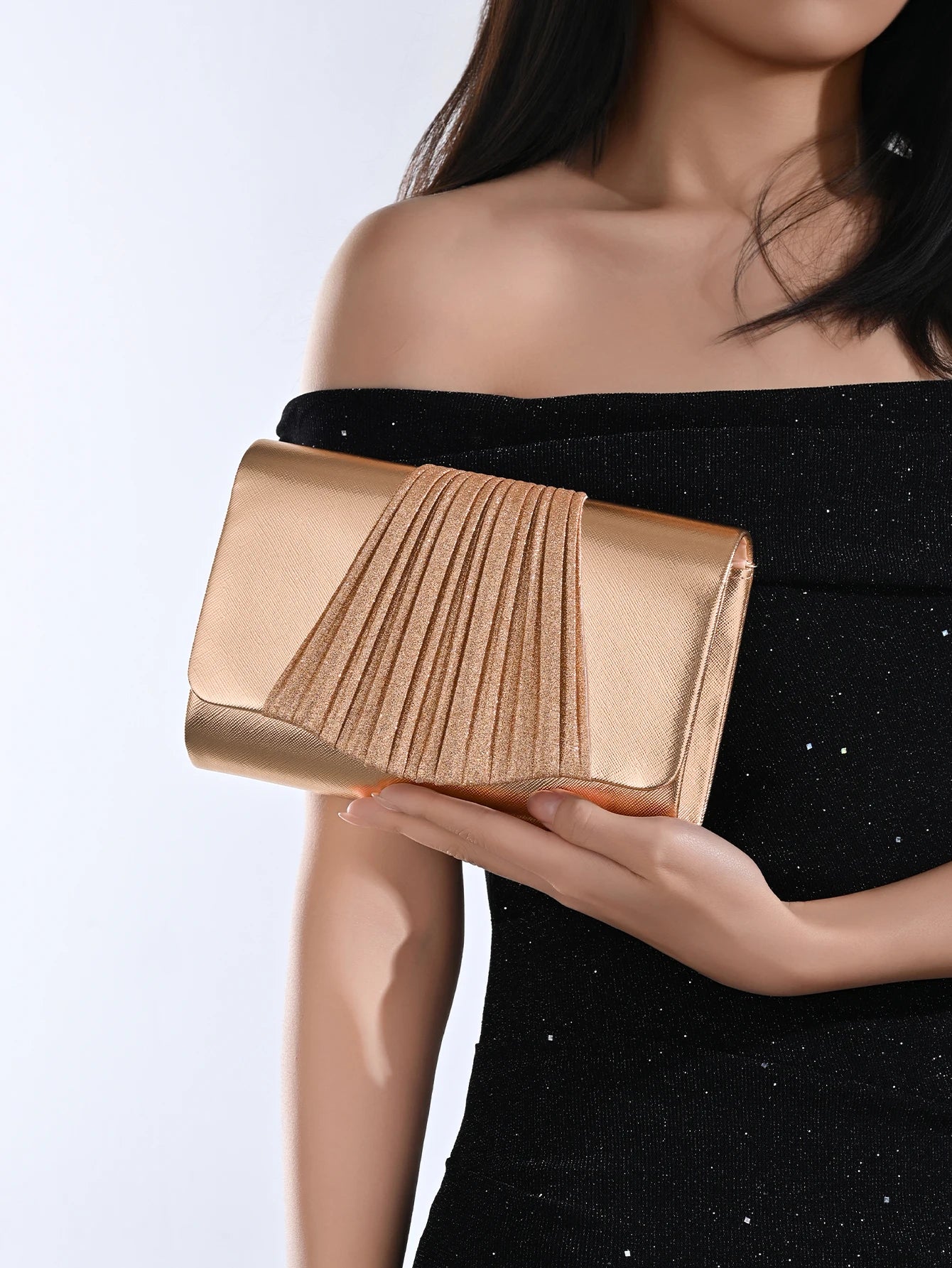 Women's Evening Clutch Bag, Ruffled Handbag, Sparkling Grip Bag, Fashionable Party Purse, Perfect for Weddings, Graduations