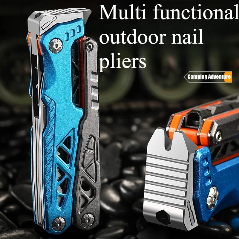 Outdoor Multifunctional Folding Pliers Portable Multi-purpose Sharp-nosed  Vise Pliers Nail Hammer Knife Pliers Emergency Tools