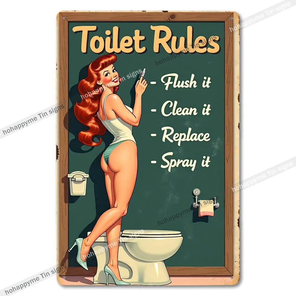 Retro Metal Tin Bathroom Signs Wall Decor for Home Restroom Vintage Toilet Humor Art Unique Gift Ideas