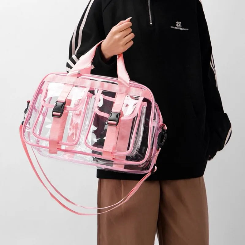 Fashion Versatile Solid Color PVC Transparent Travel Duffels 2025 New Hot Sale Zipper Simple Large Capacity Casual Shoulder Bag
