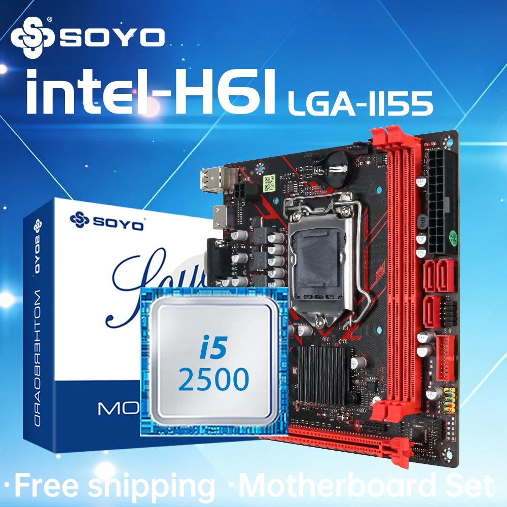 SOYO H61 Gaming Motherboard Kit with Intel  LGA1155 CPU i5 2500 DDR3 Memory M.2 SATA Desktop Computer components