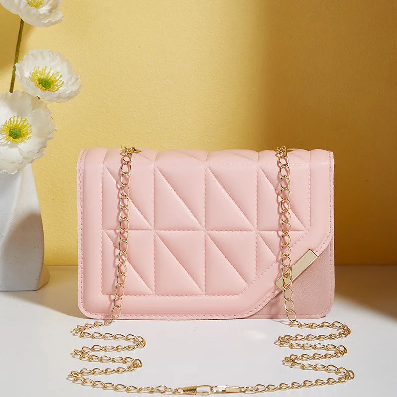 Solid color triangular diamond grid embroidered small square bag, crossbody bag, fashionable and versatile single shoulder bag