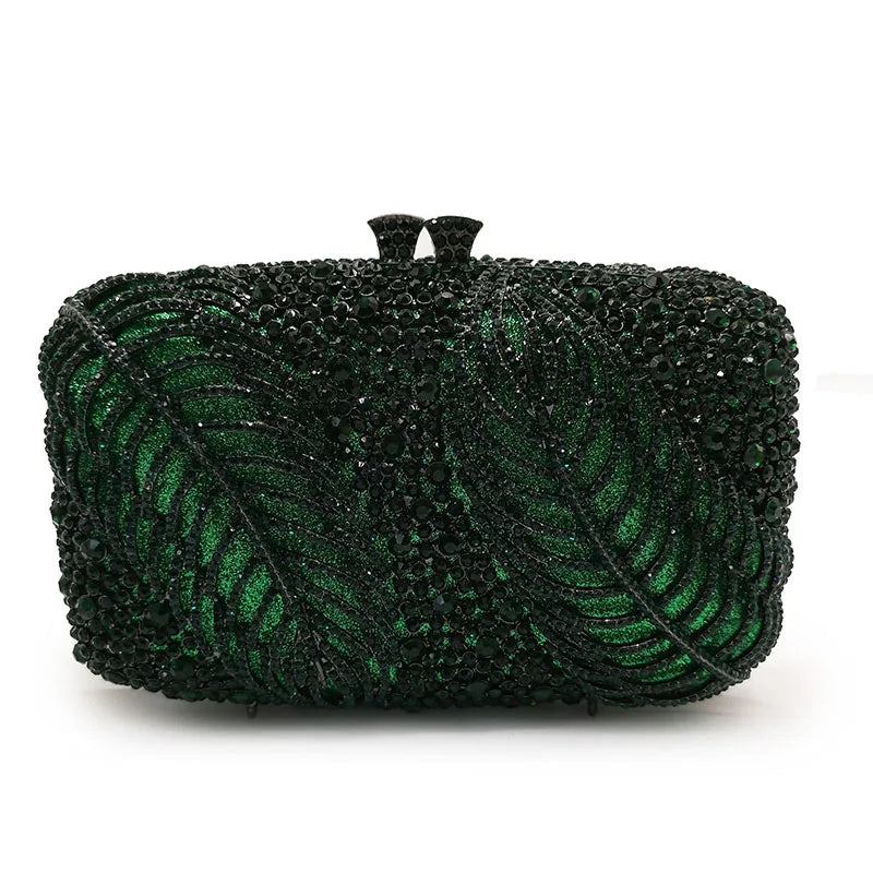Silver Evening Clutches Diamond Wedding Purses WHTUOHENG Crystal Purses Rhinestone Clutch  Bags Leaves Women Party Handbags