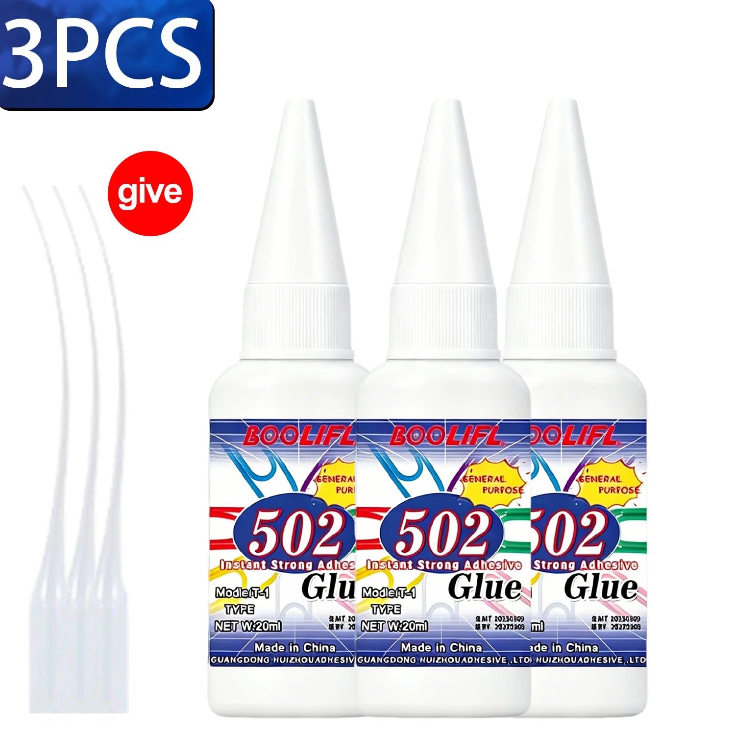 LOOLIFL 502 Super Glue Instant Quick-drying Cyanoacrylate Adhesive Leather Rubber Glass Wood Metal Strong Bond Liquid Glue Tool