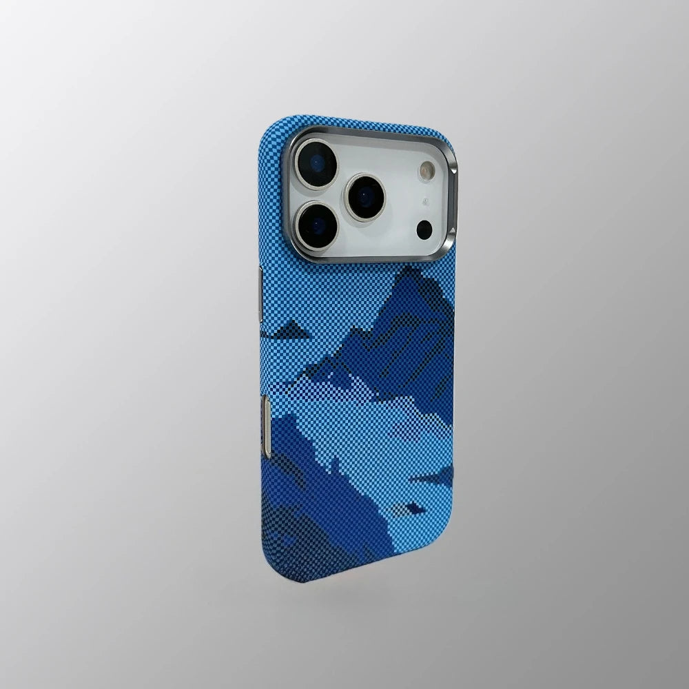 Magnetic Snow Mountain Case Cover for iPhone 17 16 Pro Max Matte Relief Hard PC Shell Camera Lens Protection Phone Capinha Funda
