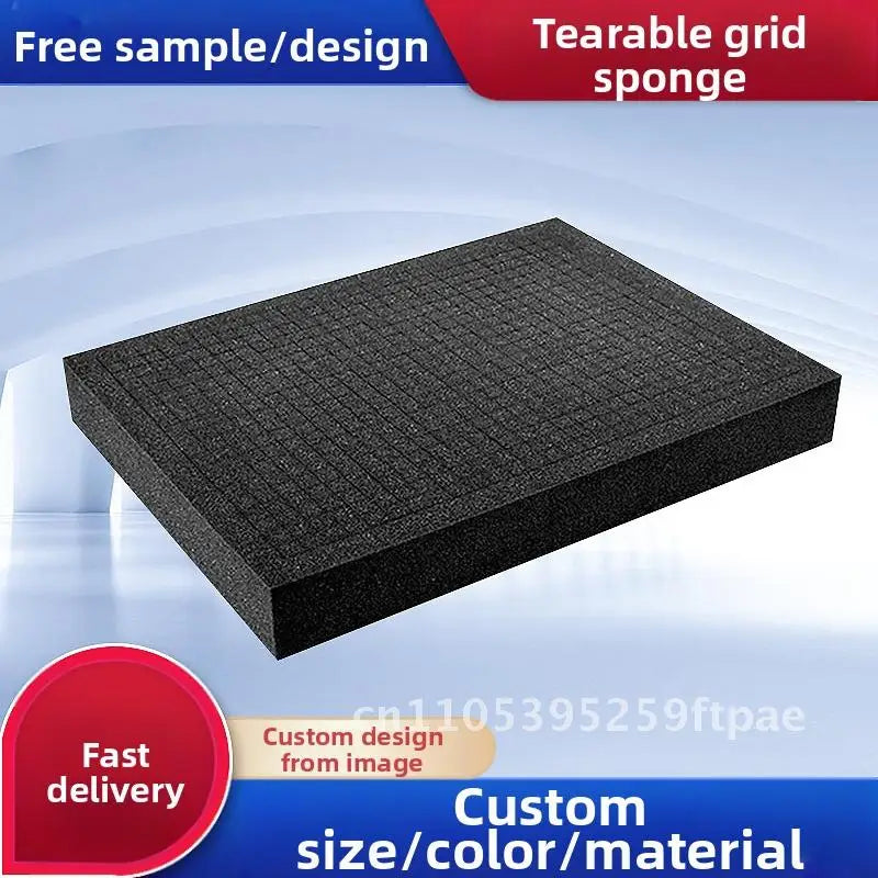 Black High-Density Sponge Pad Hand Torn Grid Shock-Absorbing Inner Tray Foam for Gift Box Packaging Grid Lining