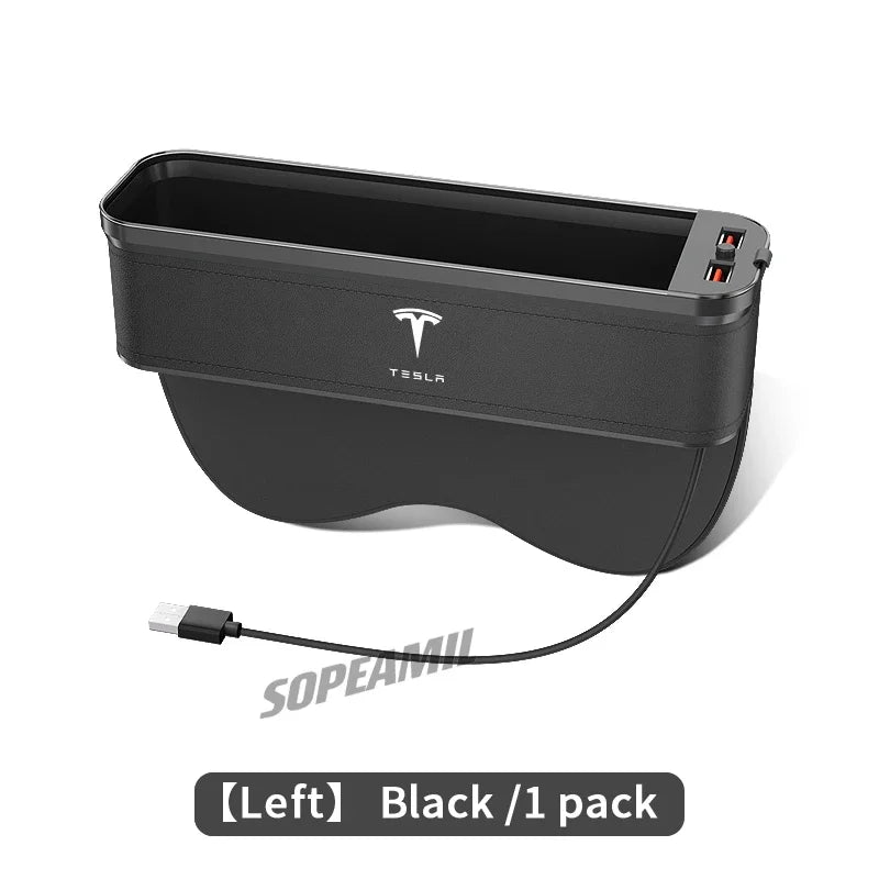 Car USB Charging Multifunction Crevice Storage Box Seat Gap Box For Tesla Cybertruck Roadster Model 3 Model Y Model S Model X