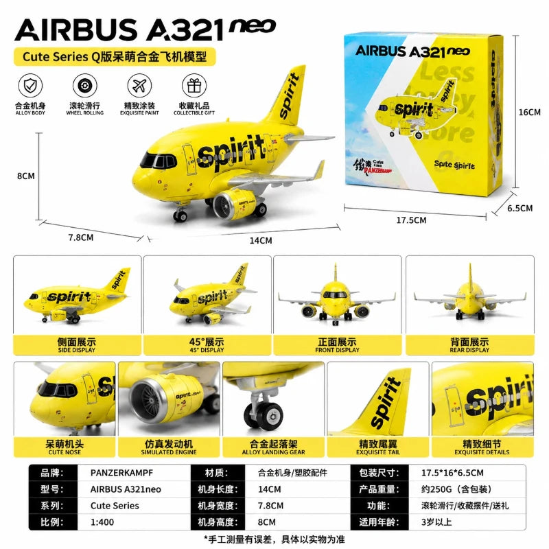 Panzerkampf Cartoon Airplane Model Full Alloy 70102PP Airbus A321NEO Spirit Airlines Display Model For Aviation Enthusiasts