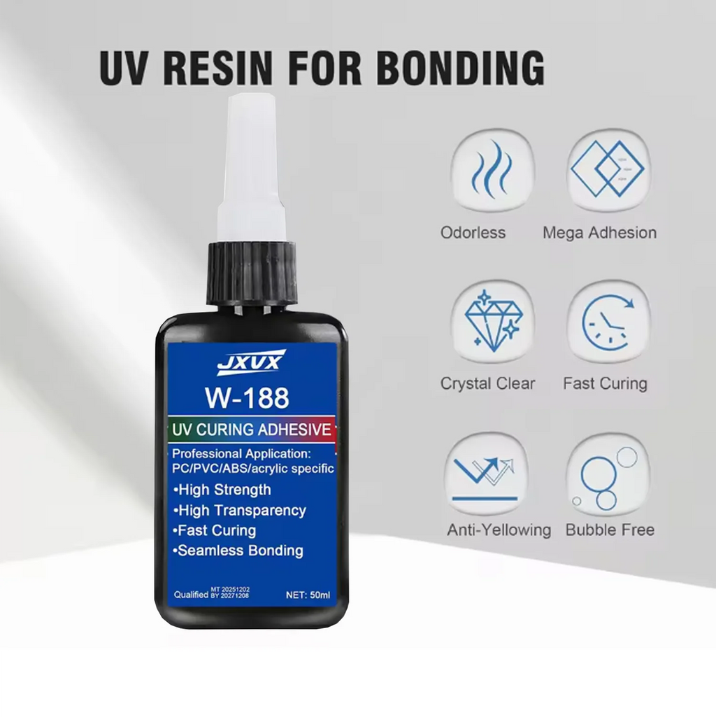 Strong UV adhesive for fast bonding and curing, 50 g UV resin with flashlight for glass, jewelry bonding and DIY glass repair.