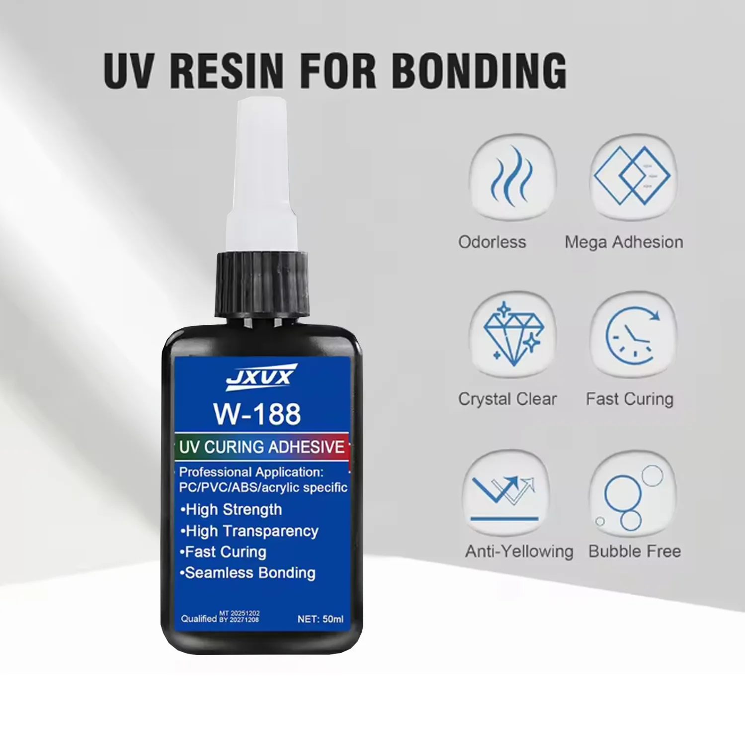 Strong UV adhesive for fast bonding and curing, 50 g UV resin with flashlight for glass, jewelry bonding and DIY glass repair.