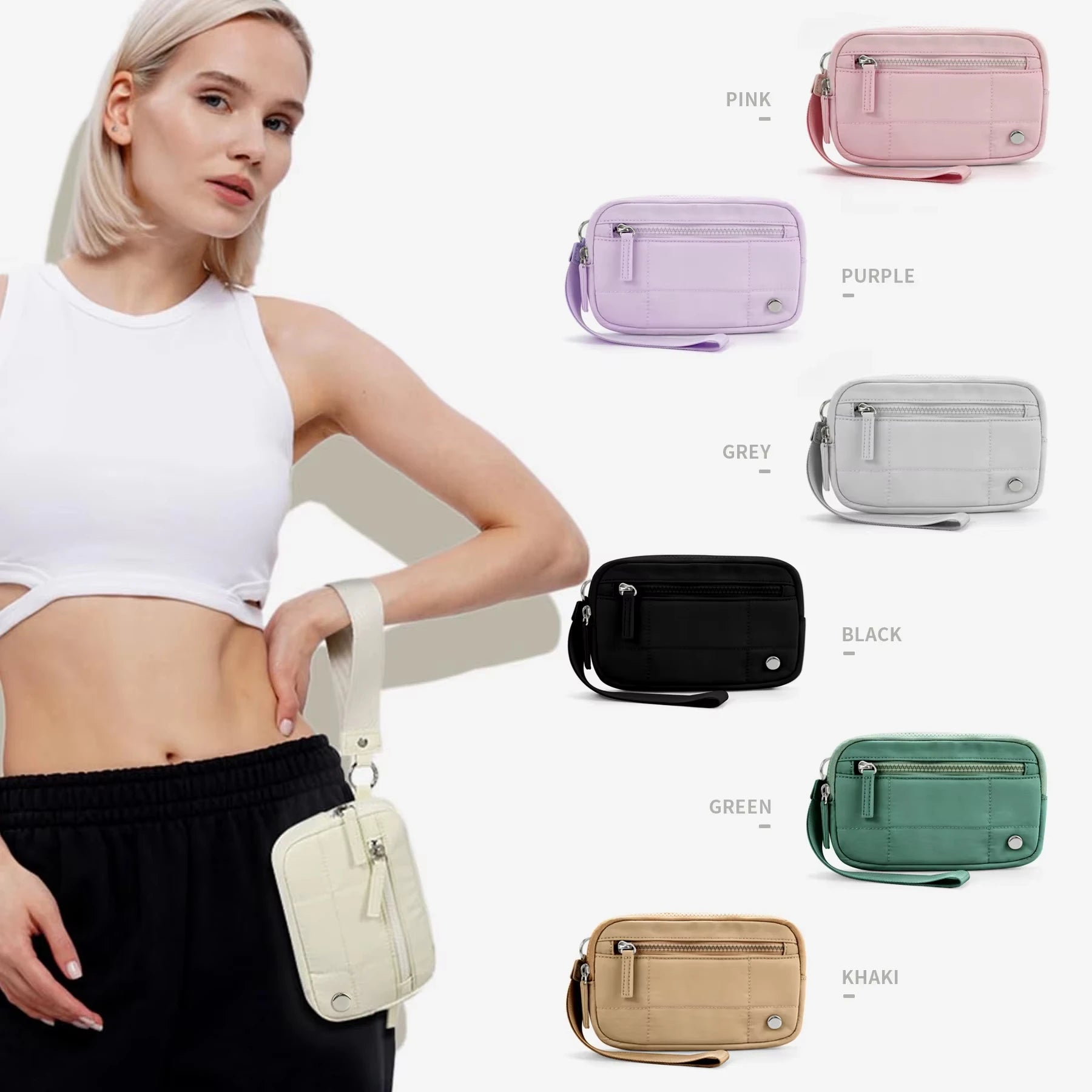 Fashion Quilted Crossbody Bag Travel Zipper Shoulder Bag Casual Multi Pocket Clutch Bag Stylish Lightweight Portable Women
