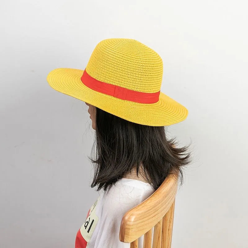 Cosplay Straw Hat Anime Theme Beach Hat with Hat Strap, Unisex, Suitable for Themed Party, Outdoor Adventures, Cartoon Character