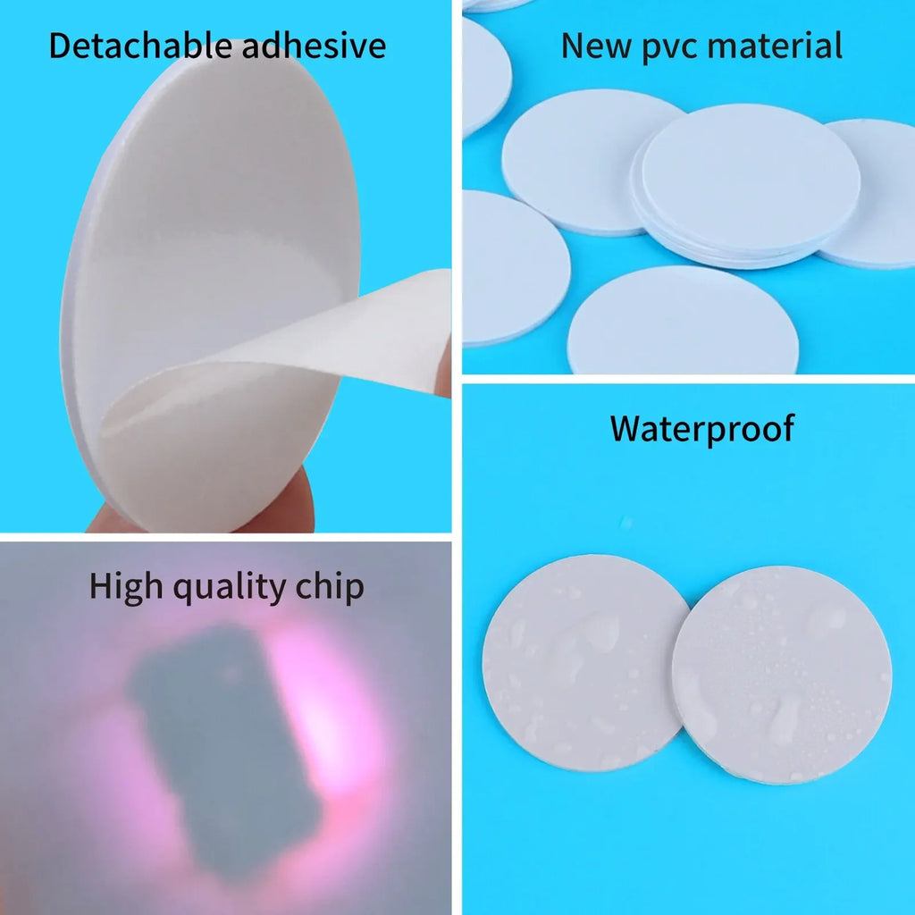 20pcs 50pcs 13.56MHz Ntag215 NFC Coins Adhesive Cards Badge Backing 504 Bytes ISO/IEC 14443 A 25mm Waterproof PVC 215 Tag