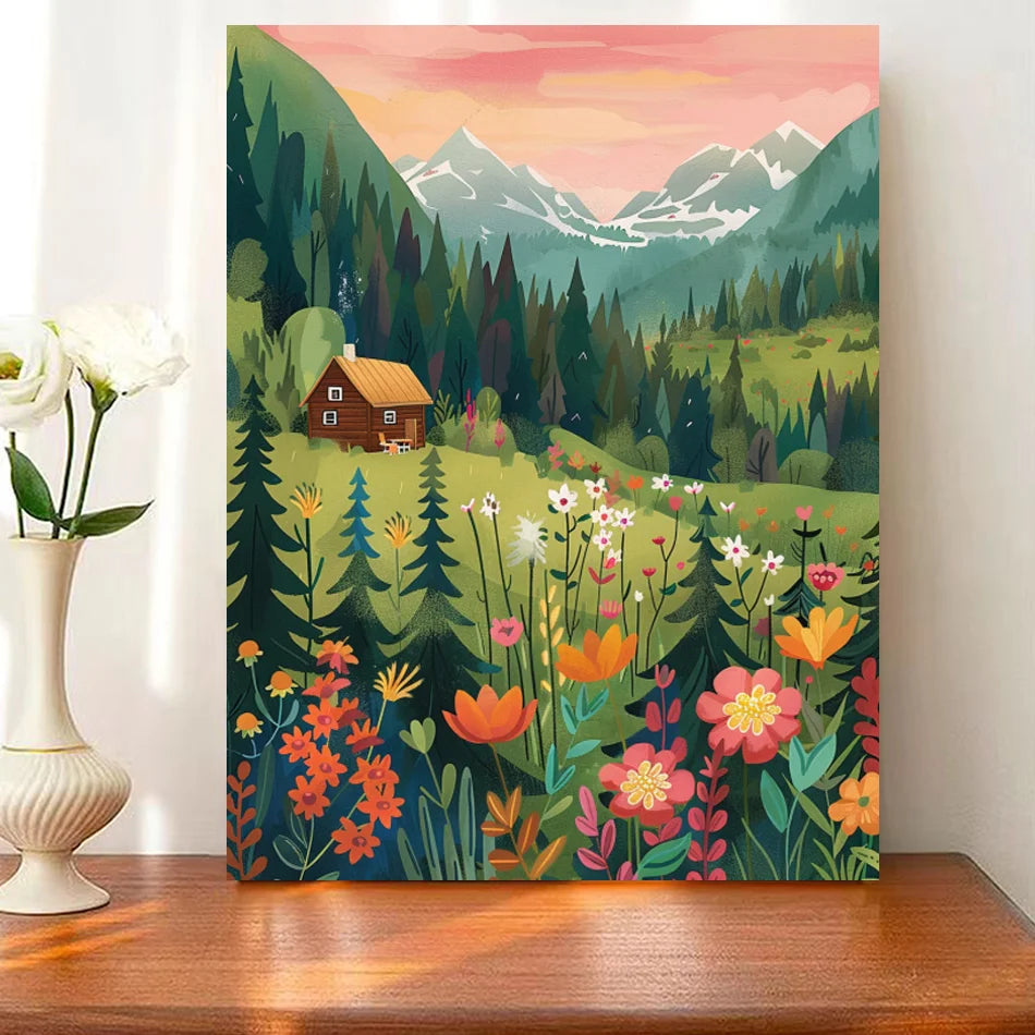 Village Diy Painting By Numbers For Adults Kits Landscape Picture With Numbers Starter Kit For Home Decors 40x50cm